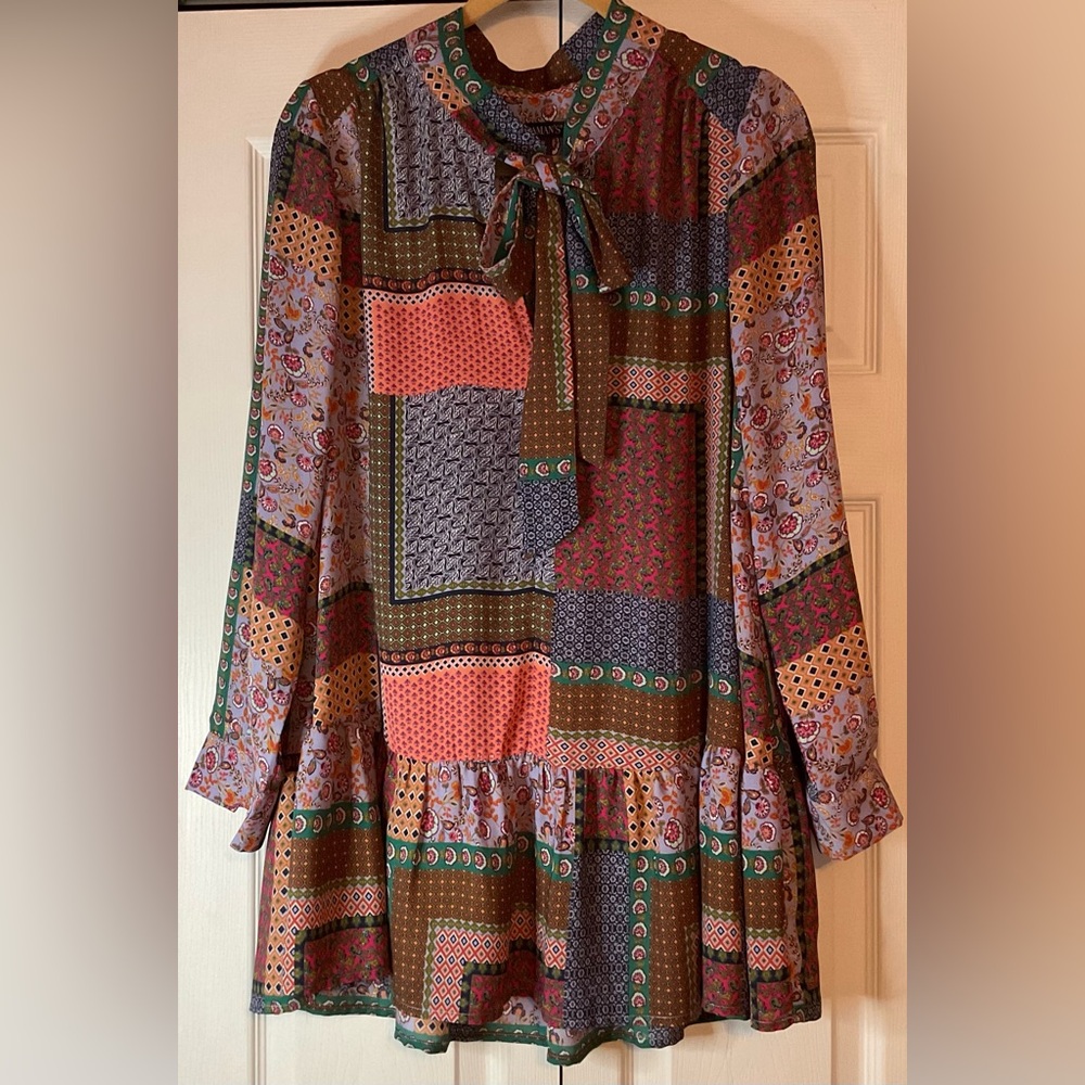 Roaman’s Patchwork Boho Ruffle Dress Size 12 W‎ Large